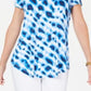 Blusa feminina estampada com ombros descobertos, azul, tamanho pequeno G, da coleção JM