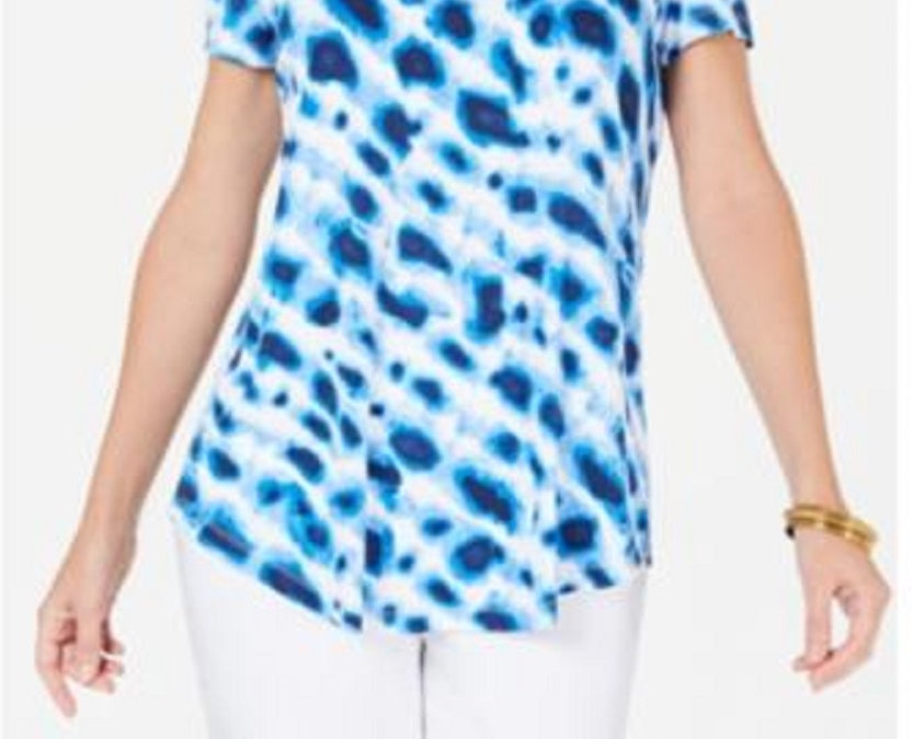 Blusa feminina estampada com ombros descobertos, azul, tamanho pequeno G, da coleção JM