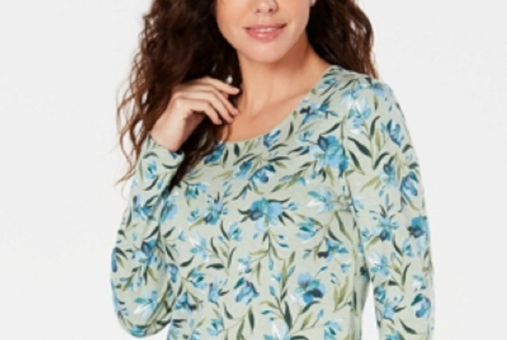 Blusa feminina Karen Scott Audra Oasis com decote redondo, verde, tamanho médio