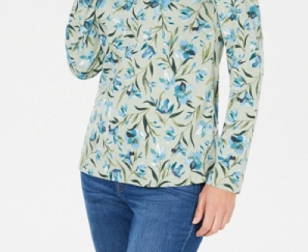 Blusa feminina Karen Scott Audra Oasis com decote redondo, verde, tamanho médio
