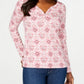 Karen Scott Feminino Manga 3/4 Estampado Henley Rosa Tamanho P