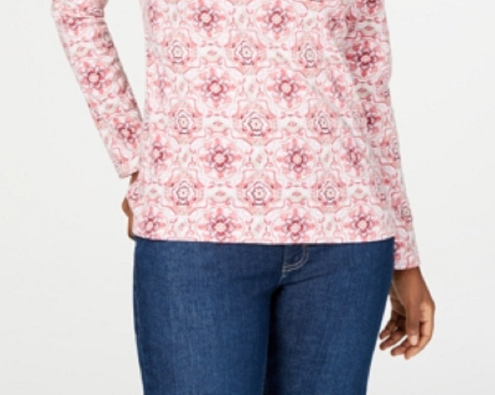 Karen Scott Feminino Manga 3/4 Estampado Henley Rosa Tamanho P