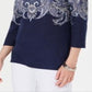 Blusa feminina Karen Scott com decote canoa e estampa paisley, azul, tamanho pequeno G