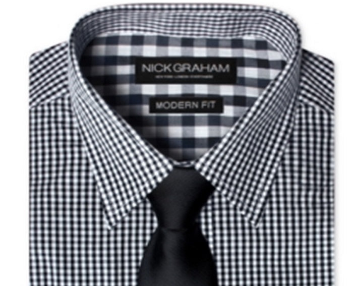 Conjunto de camisa social xadrez moderna e gravata de bolinhas masculina Nick Graham, tamanho XX-G