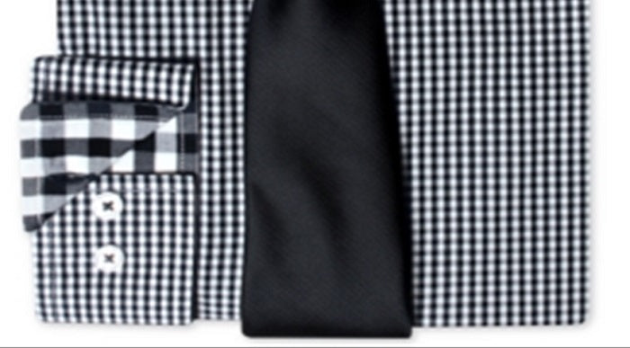 Conjunto de camisa social xadrez moderna e gravata de bolinhas masculina Nick Graham, tamanho XX-G