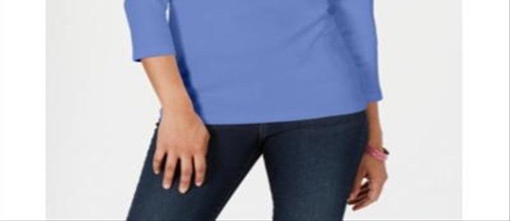 Camisa Henley de algodão feminina Karen Scott, azul, tamanho pequeno e pequeno