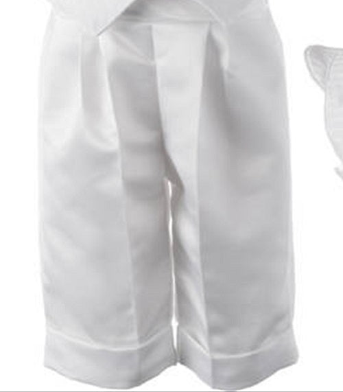 Traje de batizado de cetim para menino Lauren Madison com chapéu e gravata, branco, tamanho 6-9 meses