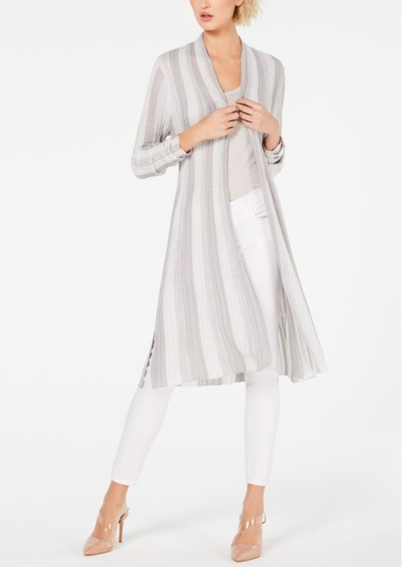 Cardigan Duster Listrado Metálico Feminino INC International Concepts, Prata, Tamanho Pequeno G