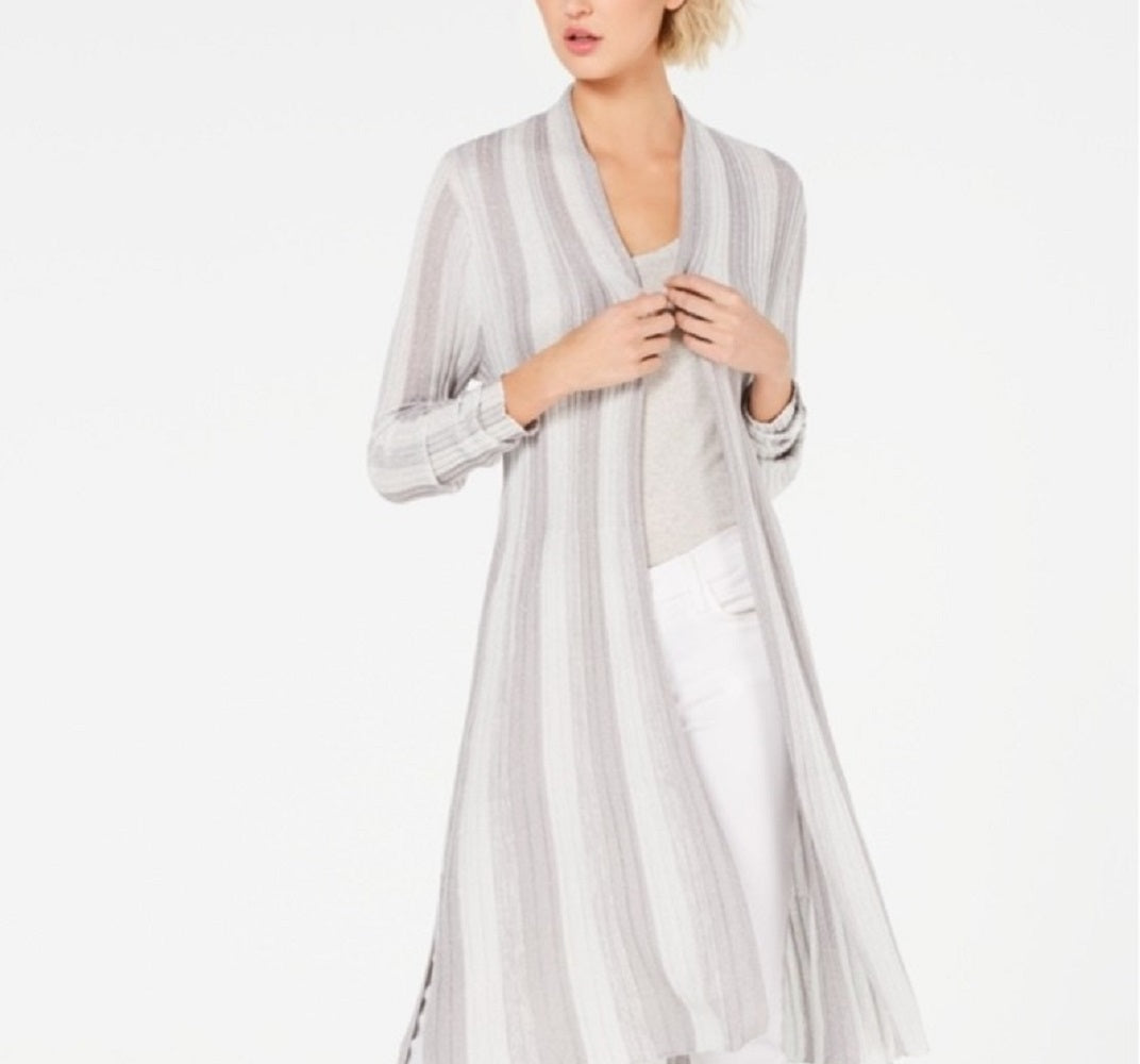 Cardigan Duster Listrado Metálico Feminino INC International Concepts, Prata, Tamanho Pequeno G