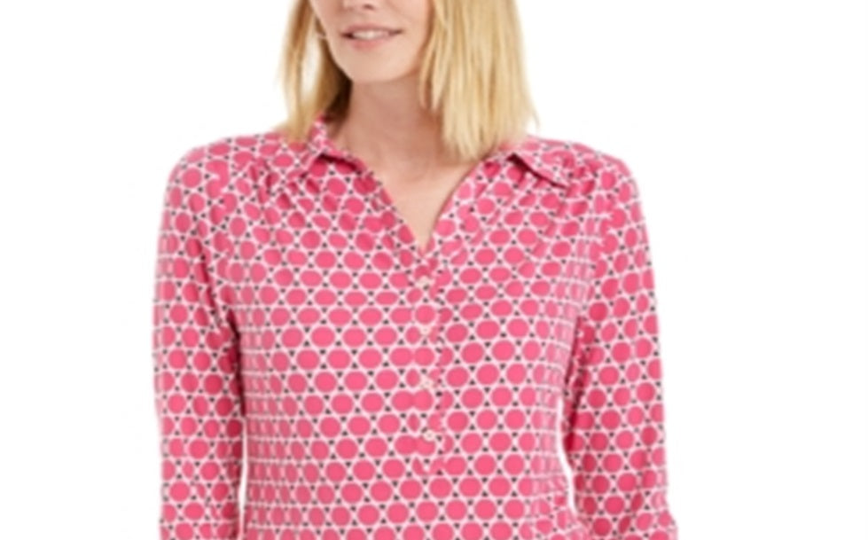 Blusa de malha estampada feminina Charter Club com manga 3/4, rosa, tamanho médio