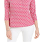 Blusa de malha estampada feminina Charter Club com manga 3/4, rosa, tamanho médio