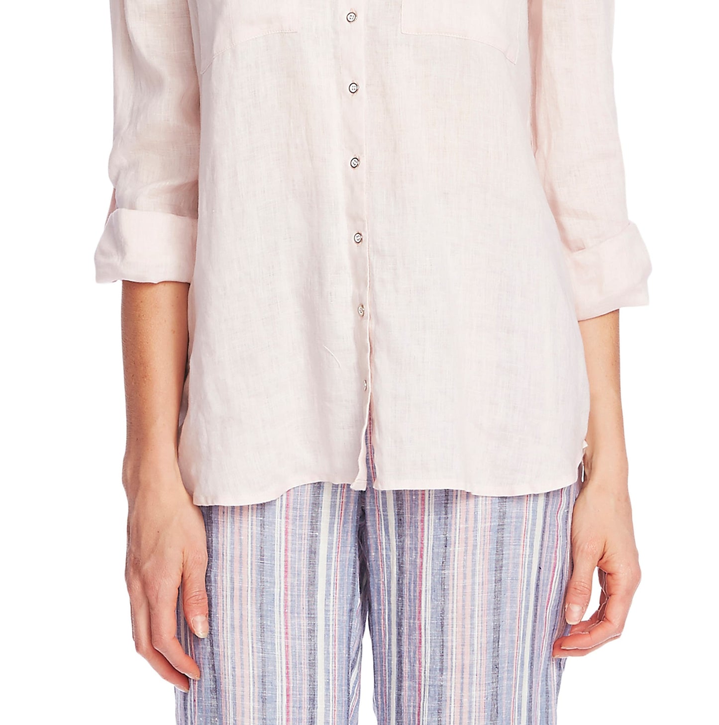 Blusa feminina Vince Camuto de linho com mangas compridas e botões, rosa, tamanho XS