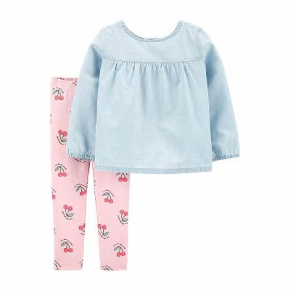 Conjunto de túnica de cambraia e leggings estampadas Carter's Baby Girl, 2 peças, azul, tamanho 12 meses