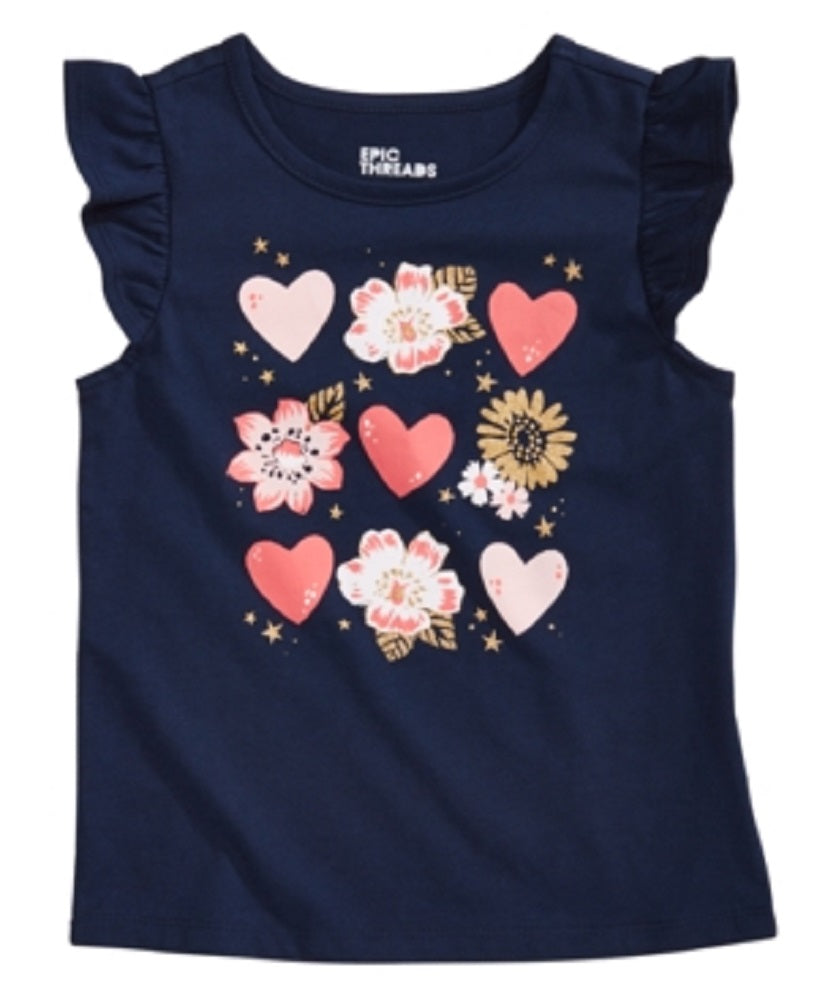 Camiseta infantil Epic Threads com estampa de corações para meninas, azul, tamanho 2T