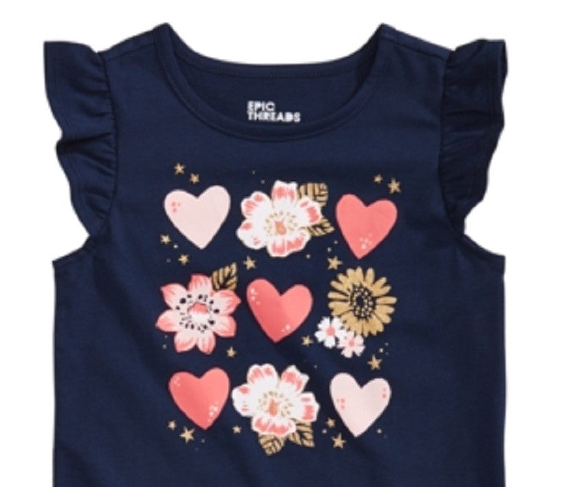 Camiseta infantil Epic Threads com estampa de corações para meninas, azul, tamanho 2T