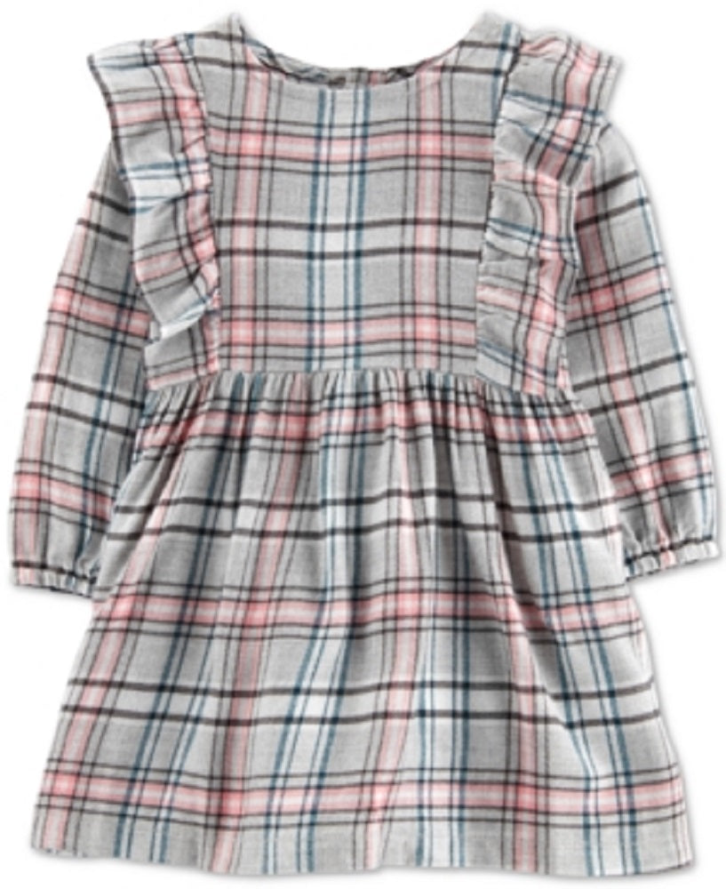 Vestido casual Carter's para meninas, xadrez, babados, corte evasê, vestido e bloomers, cinza, tamanho 6 meses
