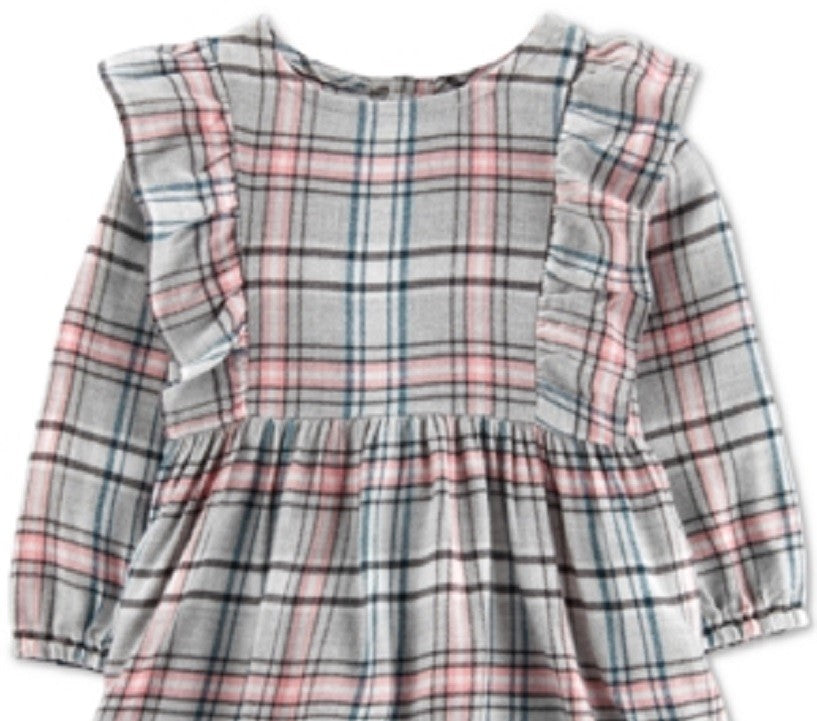 Vestido casual Carter's para meninas, xadrez, babados, corte evasê, vestido e bloomers, cinza, tamanho 6 meses