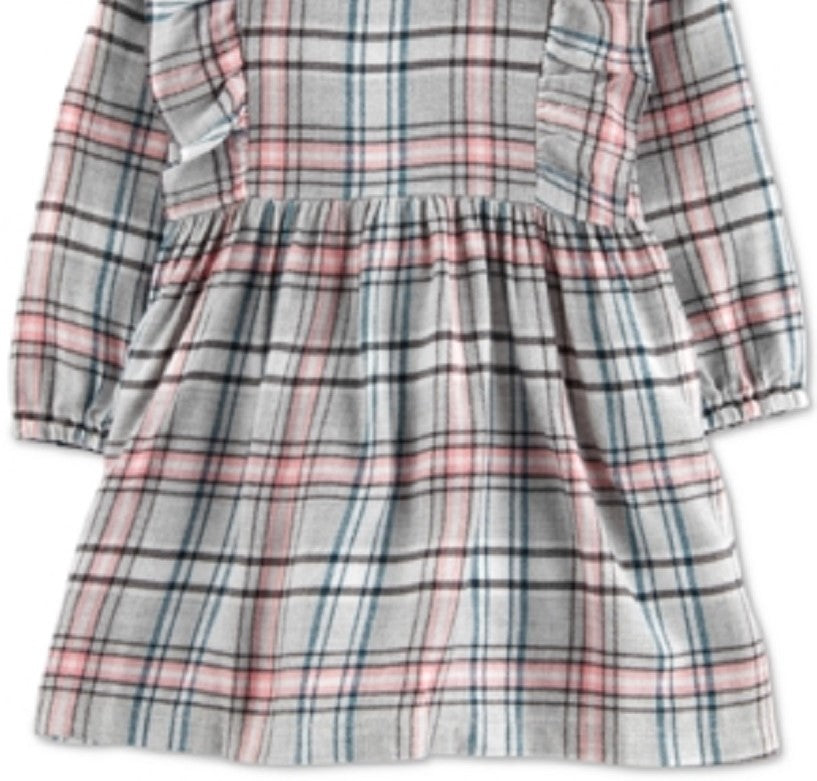 Vestido casual Carter's para meninas, xadrez, babados, corte evasê, vestido e bloomers, cinza, tamanho 6 meses