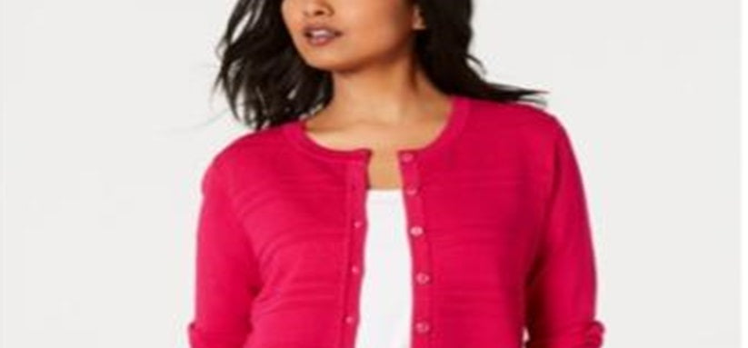 Cardigan texturizado feminino Charter Club Petite, rosa, tamanho Petite G