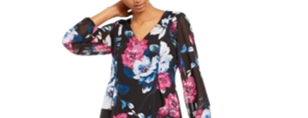 Vestido feminino com decote em V e mangas curtas, preto, tamanho P, da INC International Concepts