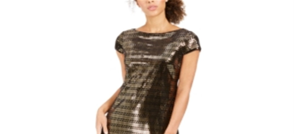 Vestido tubinho metálico Vince Camuto, combinação dourada, tamanho 8