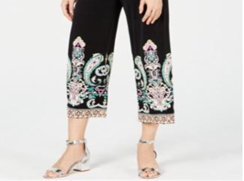 Calça larga cropped estampada feminina INC International Concepts Paisley PP preta tamanho pequeno