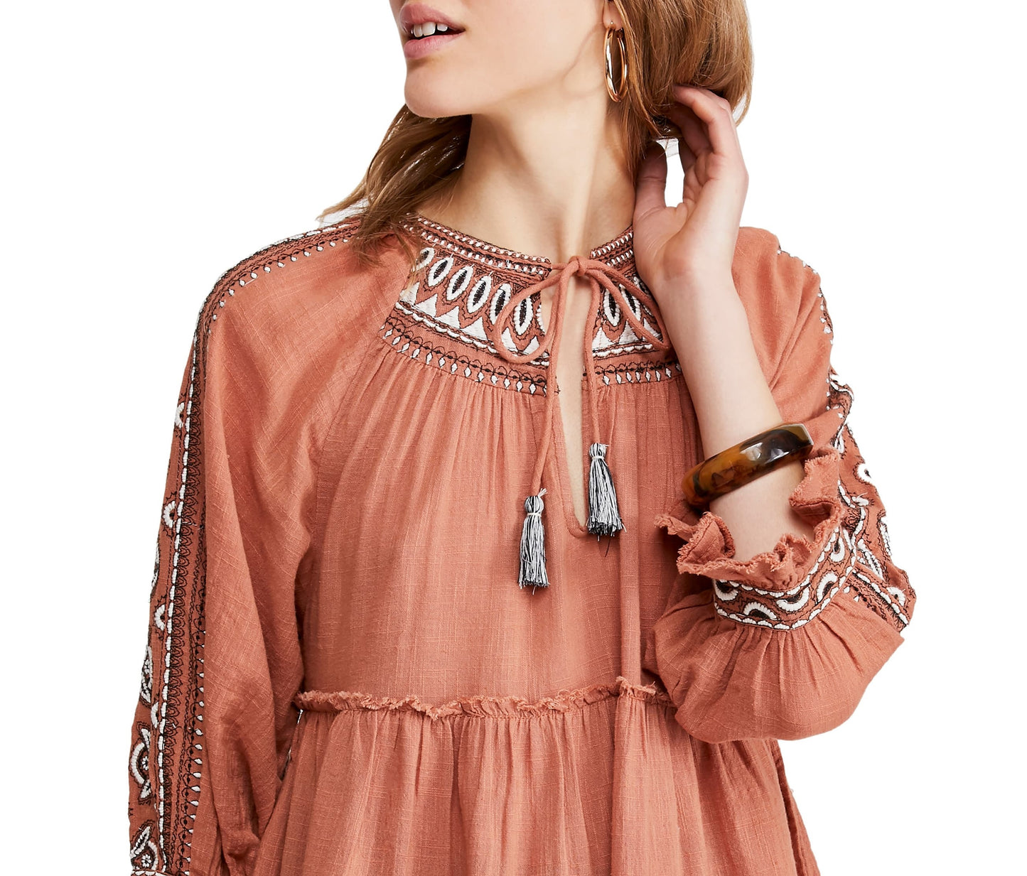 Blusa túnica bordada Dreamweaver feminina Free People - Terracota, tamanho pequeno