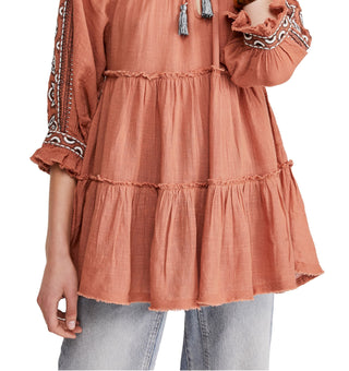 Blusa túnica bordada Dreamweaver feminina Free People - Terracota, tamanho pequeno