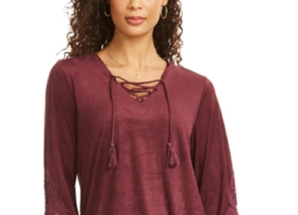 Blusa feminina de camurça sintética com cadarço, vermelha, tamanho extragrande, da Style &amp; Co
