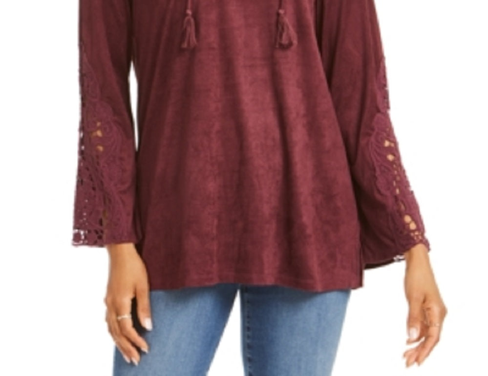 Blusa feminina de camurça sintética com cadarço, vermelha, tamanho extragrande, da Style &amp; Co