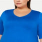 Blusa túnica feminina Alfani, manga curta, gola V, azul, tamanho 0X