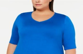 Blusa túnica feminina Alfani, manga curta, gola V, azul, tamanho 0X