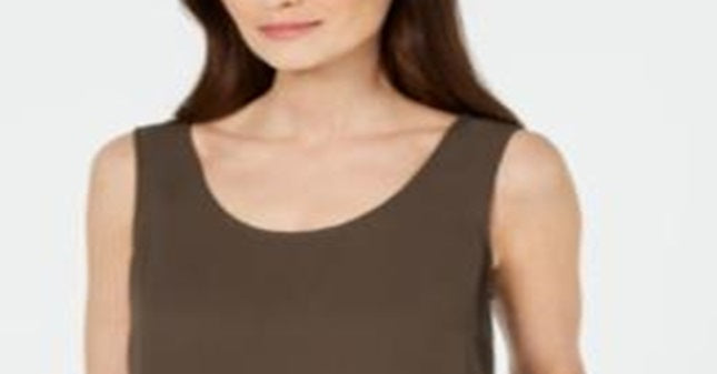 Blusa feminina Alfani sem mangas com decote redondo, marrom, tamanho pequeno