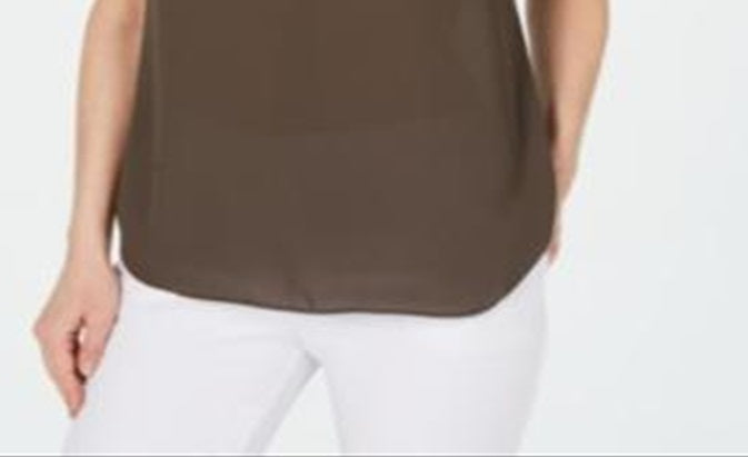 Blusa feminina Alfani sem mangas com decote redondo, marrom, tamanho pequeno