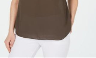 Blusa feminina Alfani sem mangas com decote redondo, marrom, tamanho pequeno