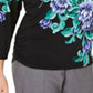 JM Collection Blusa feminina estampada com manga dolman e detalhes, preta, tamanho pequeno
