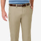 Calça social Haggar Cool 18 Pro Stretch Straight Fit com frente lisa e bege, tamanho 38x30