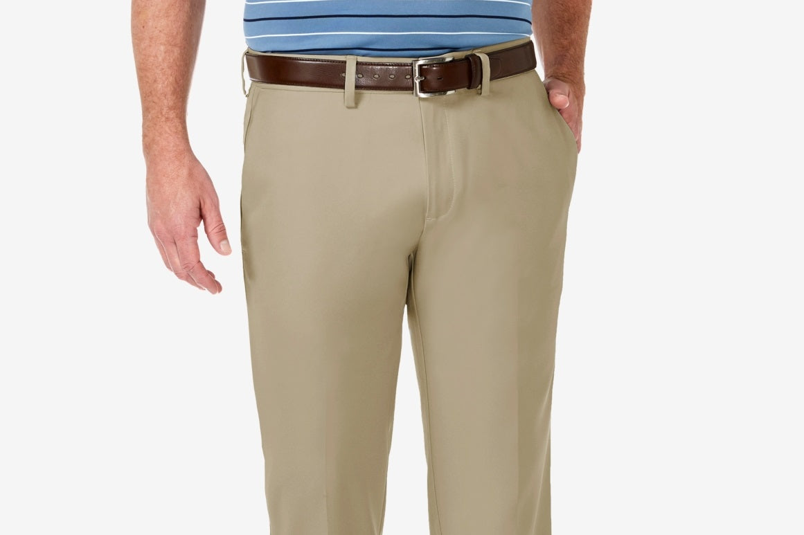 Calça social Haggar Cool 18 Pro Stretch Straight Fit com frente lisa e tamanho 36x32 para homem
