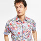 Camisa masculina de manga curta 100% linho floral roxa tamanho pequeno Club Room