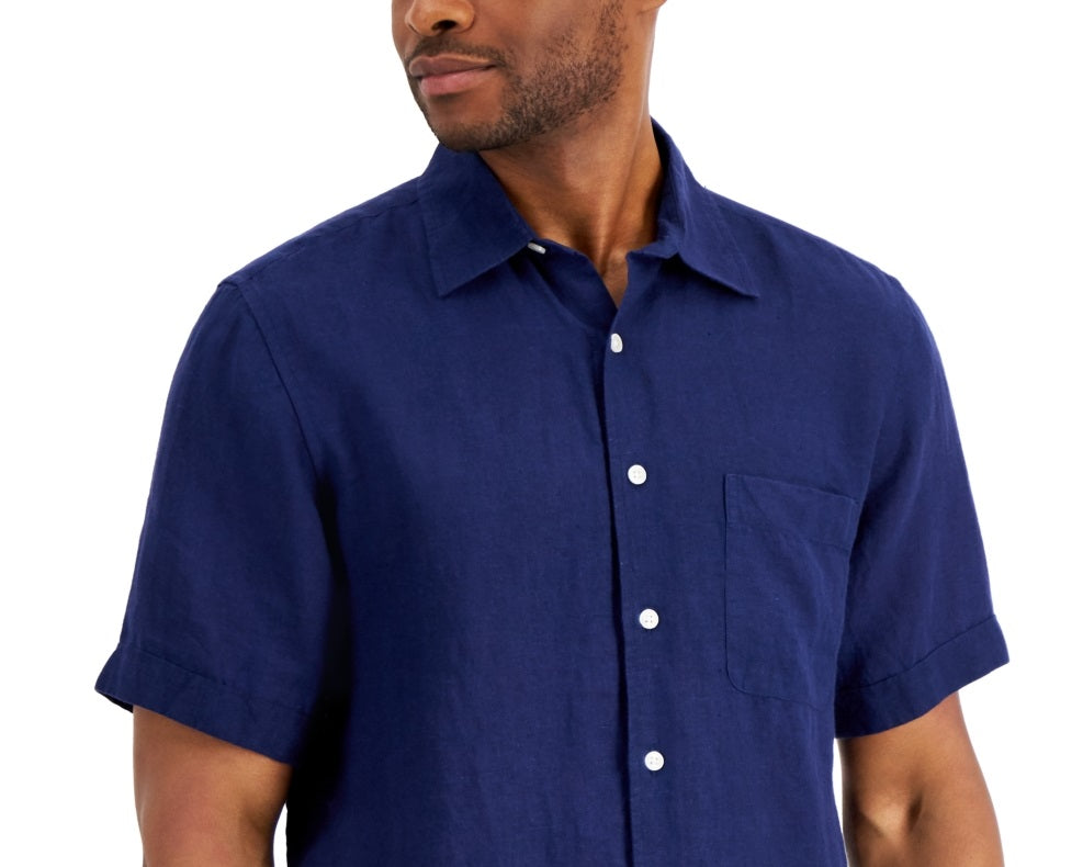 Camisa Masculina Club Room 100% Linho Azul Tamanho P