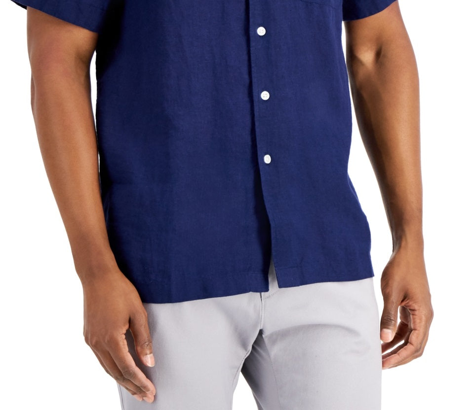 Camisa Masculina Club Room 100% Linho Azul Tamanho P