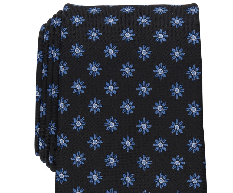 Gravata clássica floral elegante masculina Club Room, preta, tamanho regular