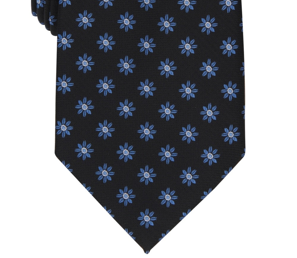 Gravata clássica floral elegante masculina Club Room, preta, tamanho regular