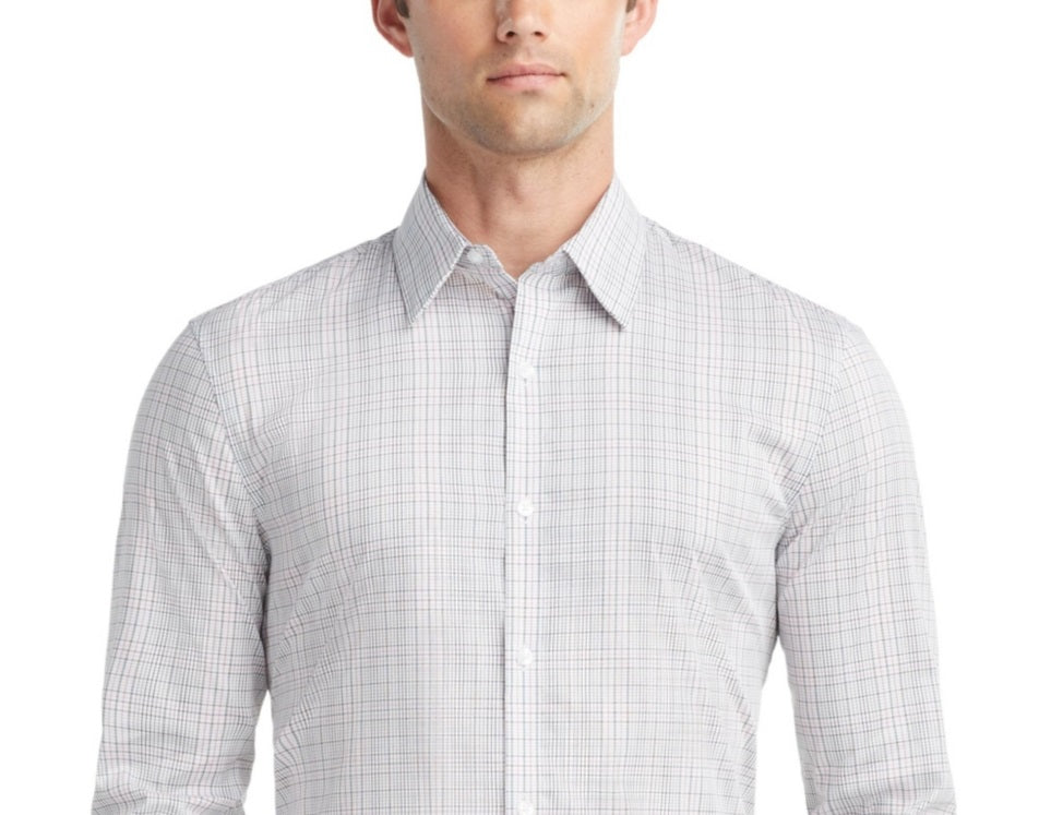 Camisa social Calvin Klein Stain Shield Extra Slim Fit Stretch para fora da calça, cinza, tamanho médio