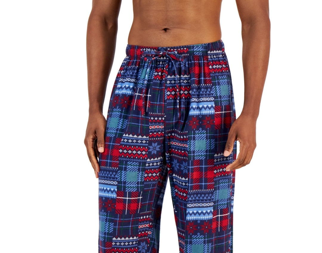 Calça de pijama de flanela xadrez masculina Club Room, azul, tamanho extragrande