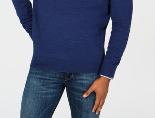Suéter masculino Club Room de mistura de lã merino com gola redonda e cor sólida, azul, tamanho grande