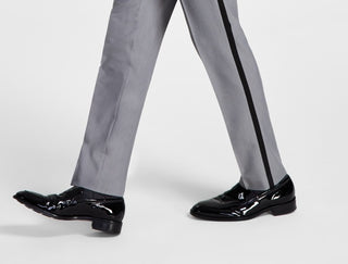 Calça de smoking Alfani masculina slim fit elástica cinza tamanho 32x34