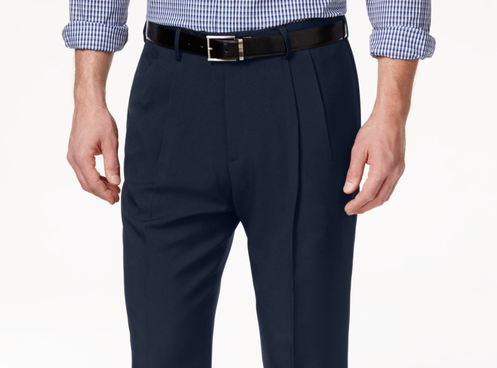 Calça social Haggar Masculina Eclo Stria Classic Fit Plissada com Cós Oculto Expansível Azul Tamanho 40X30