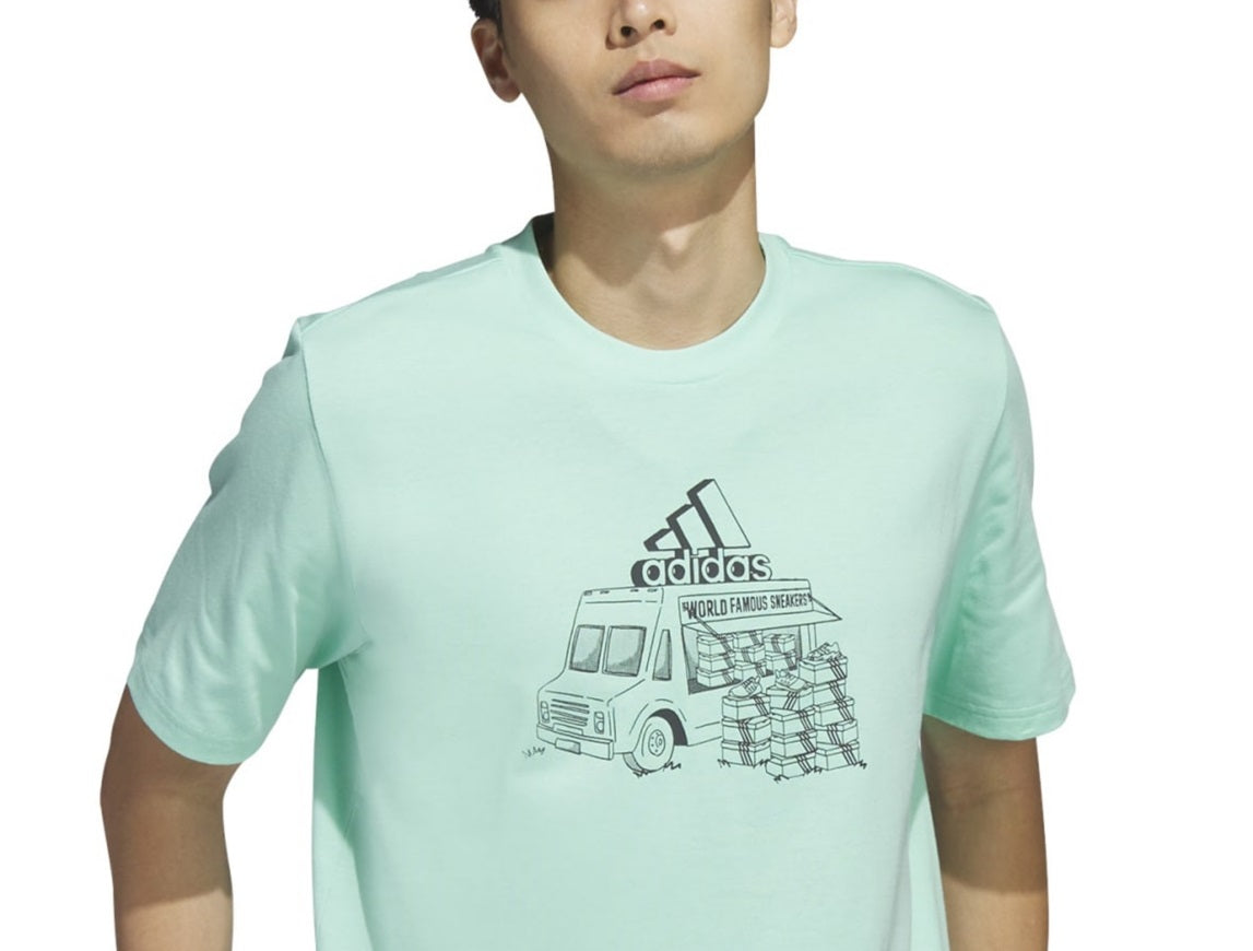Camiseta masculina adidas com estampa de food truck e manga curta, tamanho extragrande, verde