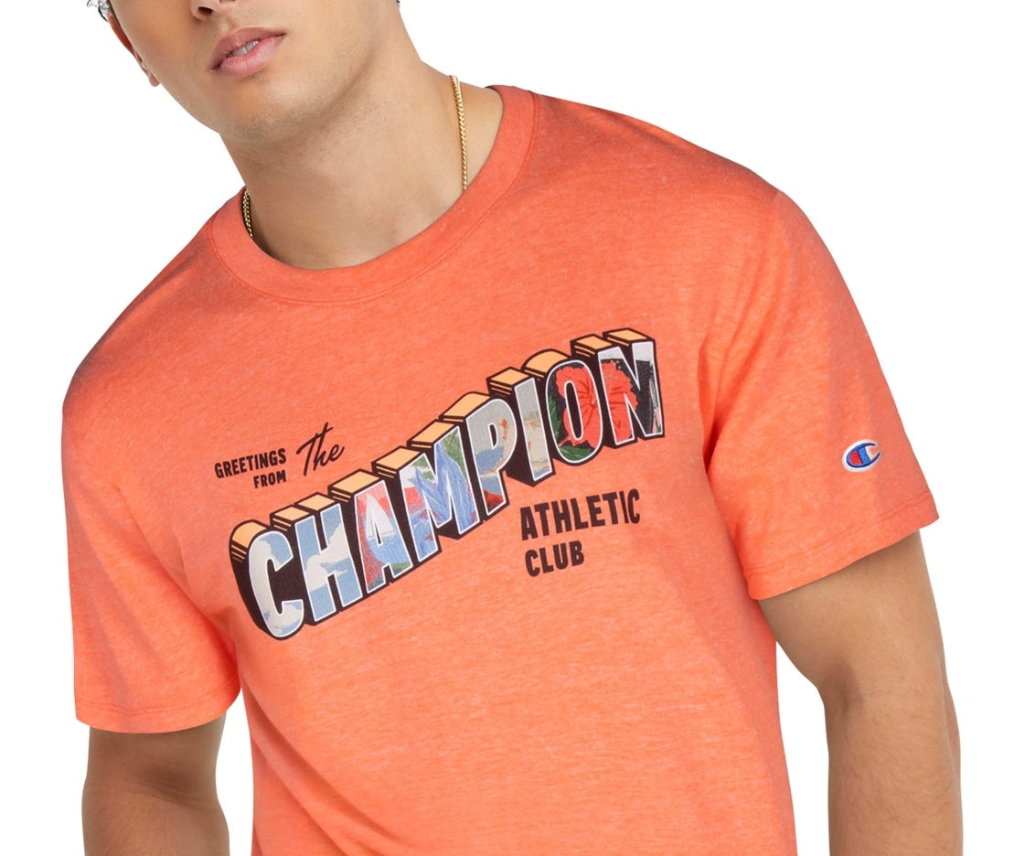Camiseta masculina Champion Classic Standard Fit com logo gráfico, vermelha, tamanho grande